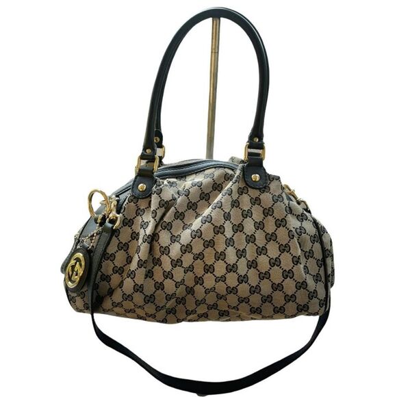 Gucci Sukey Large Canvas Leather Trim Large Satchel Handbag Purse Authentic - Picture 2 of 14